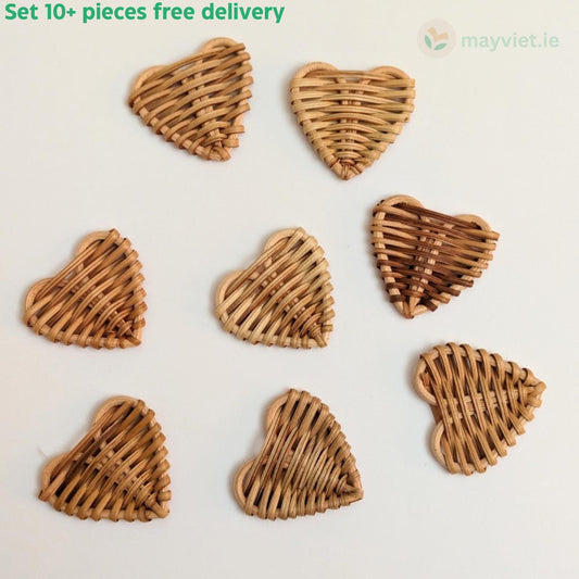 10+ pcs Handwoven Natural Rattan Charms For Earrings, Boho Jewelry Heart Shape