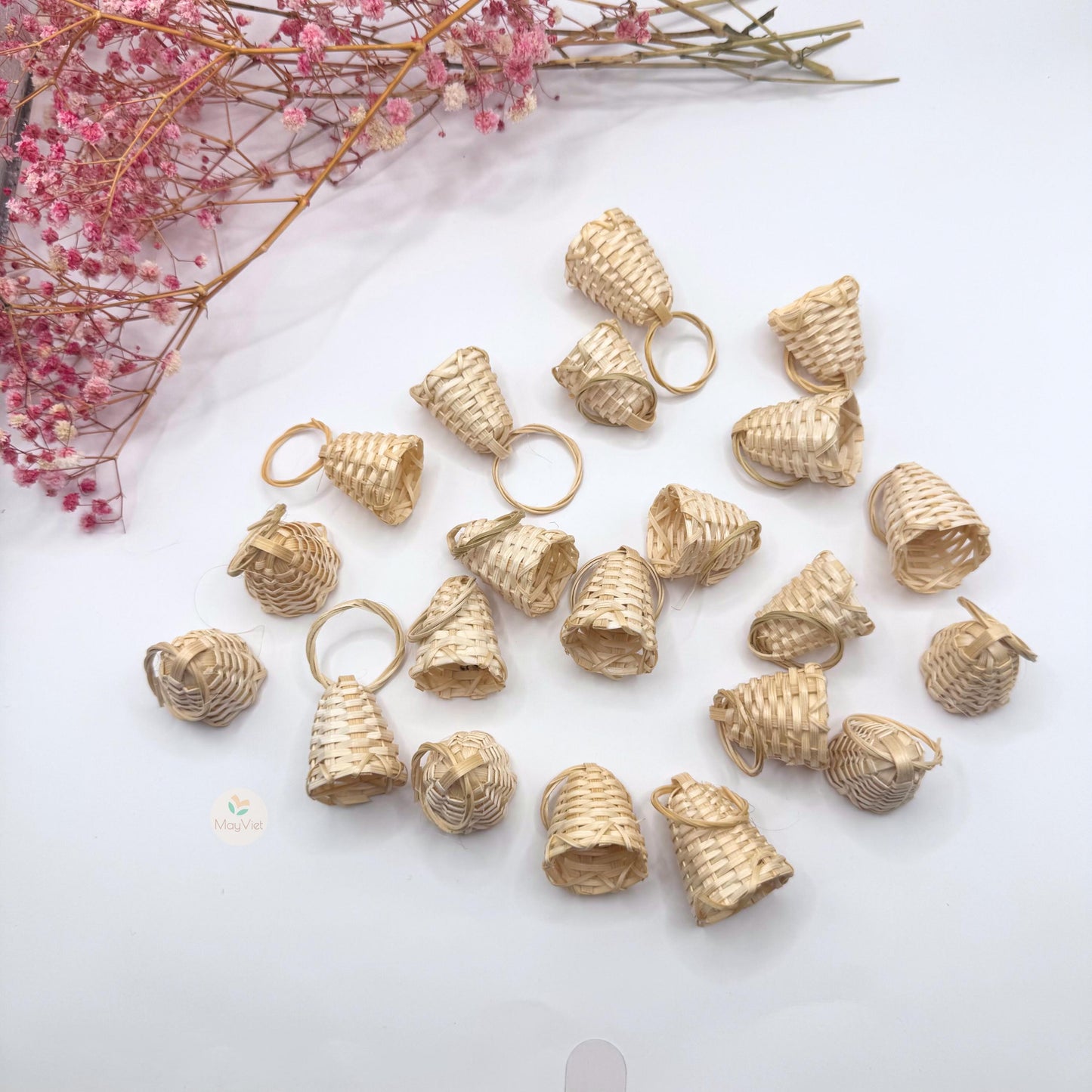 4 pcs Handwoven Natural Rattan Charms For Earrings Pendant, Boho Jewelry Brown Bell Shape