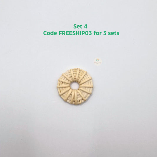4 pcs Handwoven Natural Rattan Charms For Earrings Pendant, Boho Jewelry White Round Shape