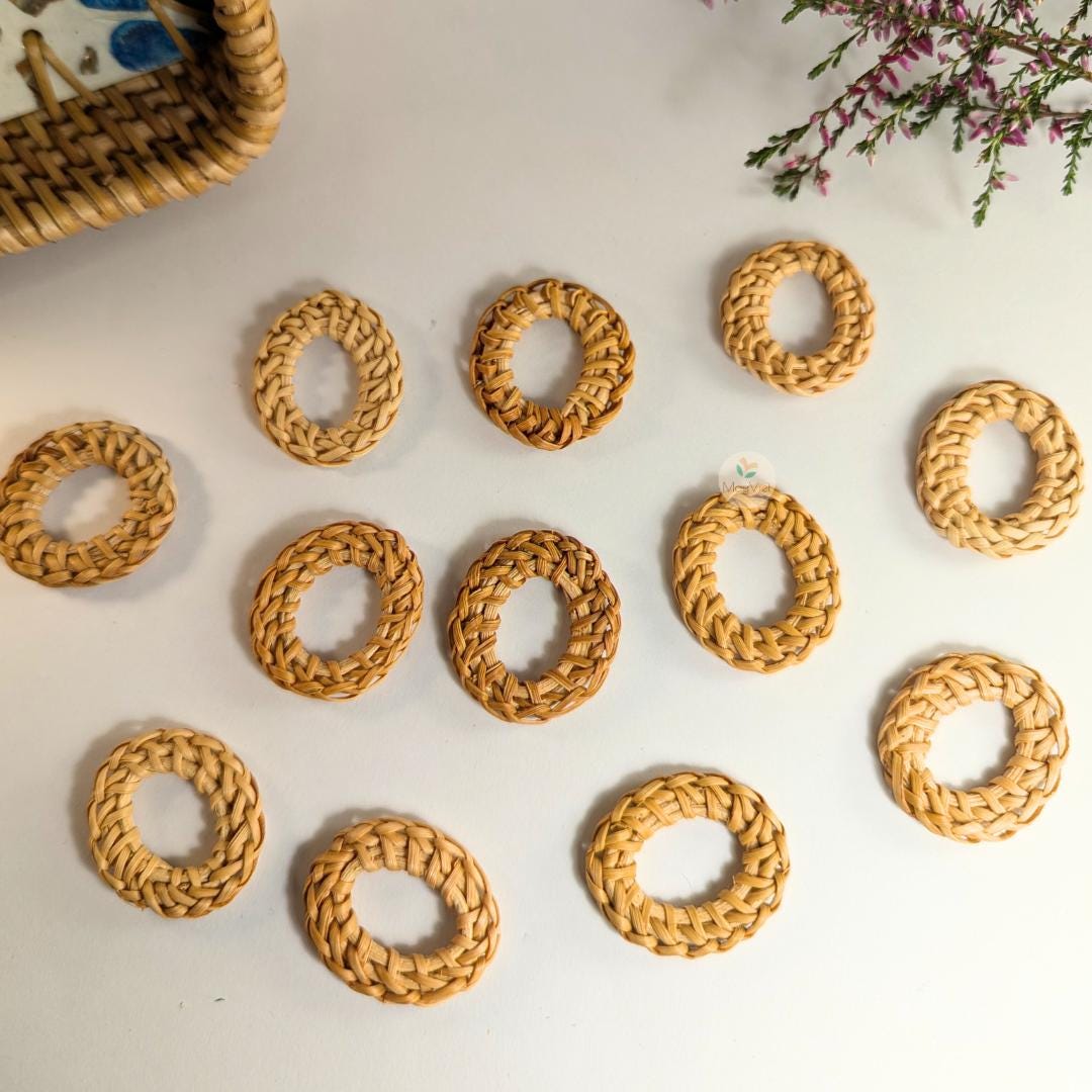 4 pcs Handwoven Natural Rattan Charms For Earrings, Boho Jewelry Ellipse Shape