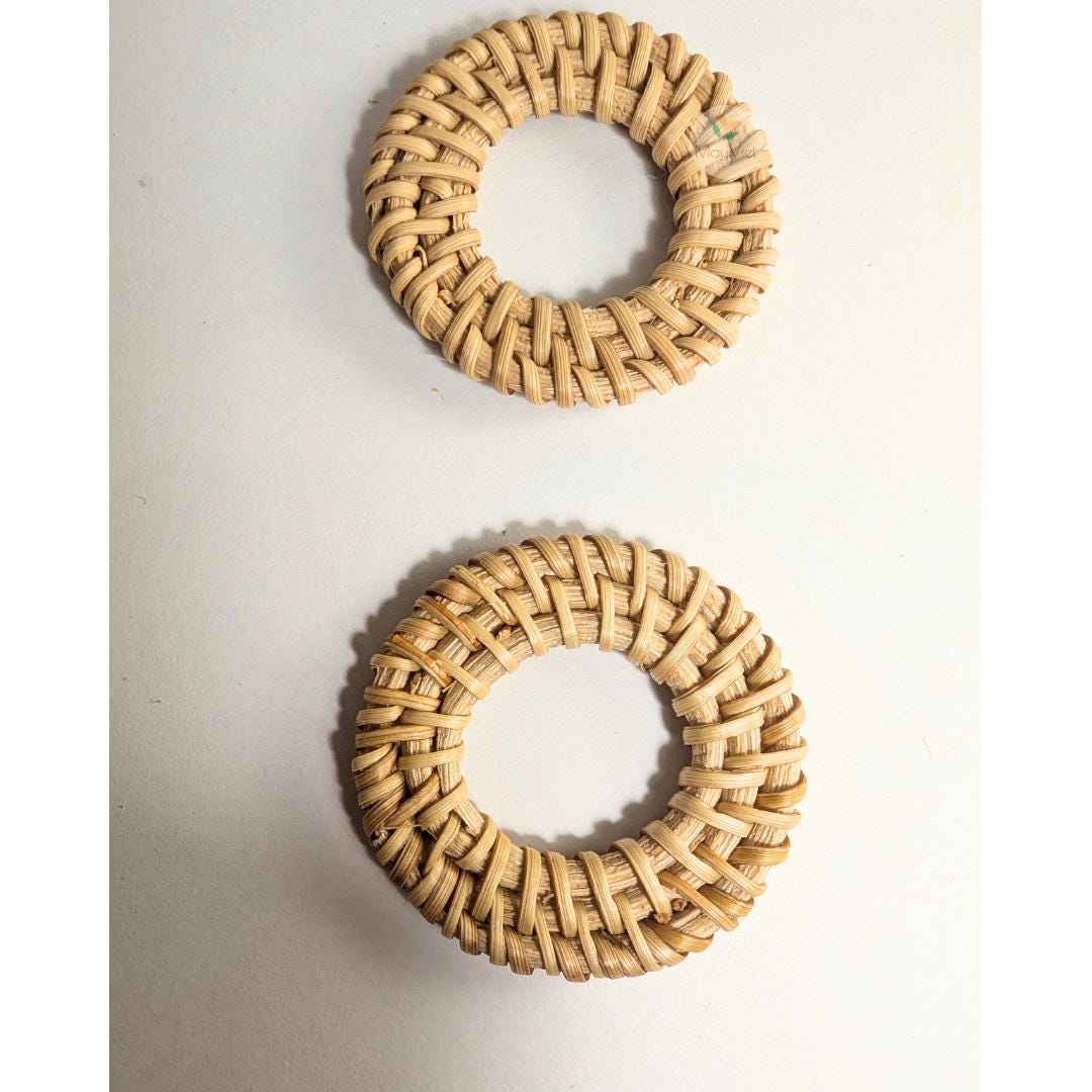 10+ pcs Handwoven Natural Rattan Charms For Earrings, Boho Jewelry Round Shape