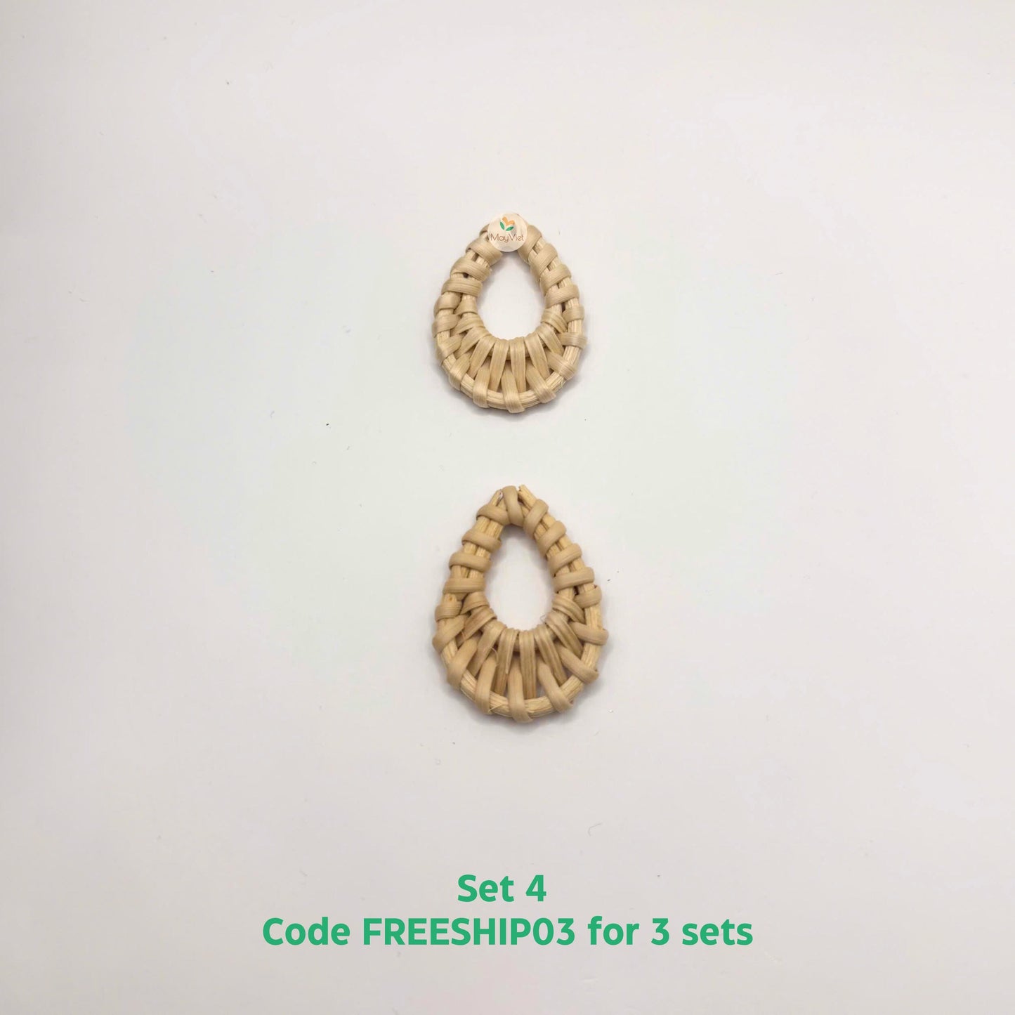 4 pcs Handwoven Natural Rattan Charms For Earrings, Boho Jewelry Teardrop Shape