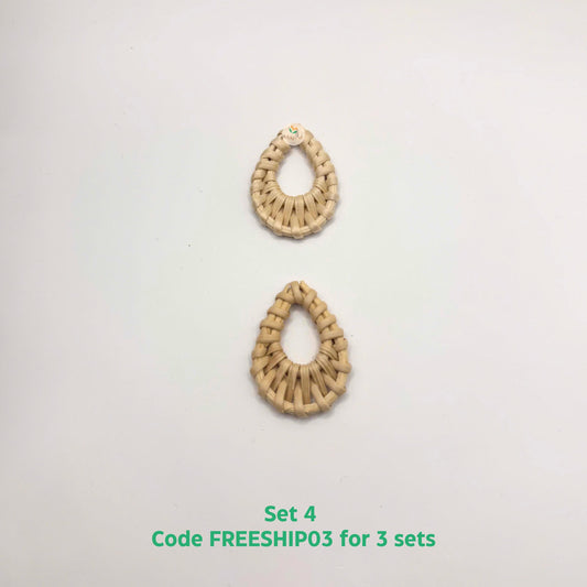 4 pcs Handwoven Natural Rattan Charms For Earrings, Boho Jewelry Teardrop Shape
