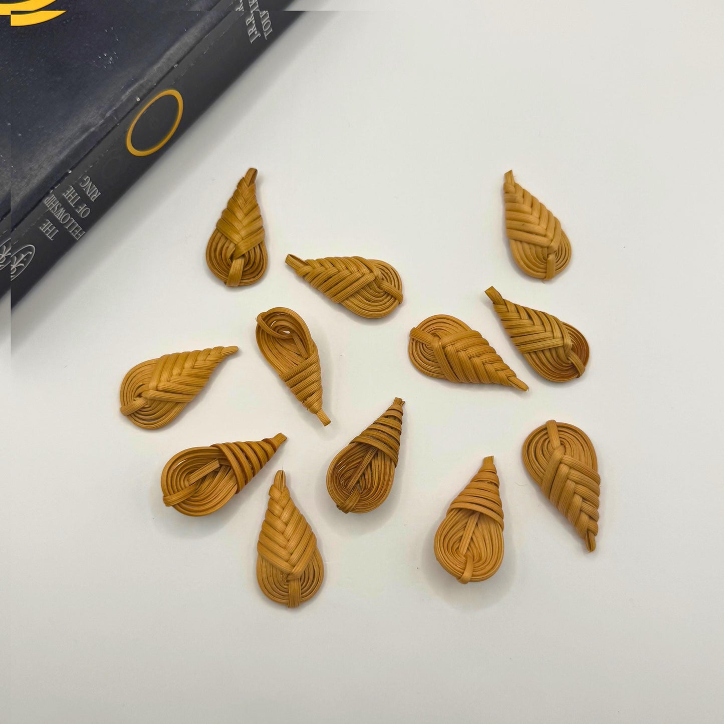 4 pcs Handwoven Natural Rattan Charms For Earrings Pendant, Boho Jewelry Making Teardrop Shape