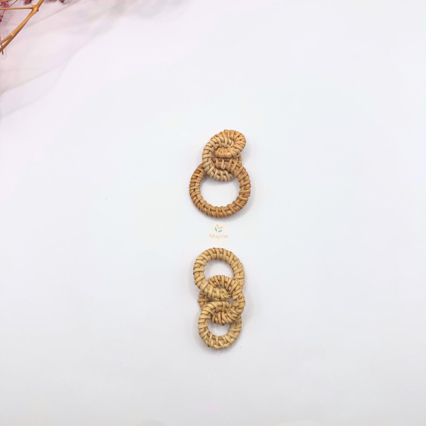 4 pcs Handwoven Natural Rattan Charms For Earrings Pendant, Boho Jewelry 3 Circles