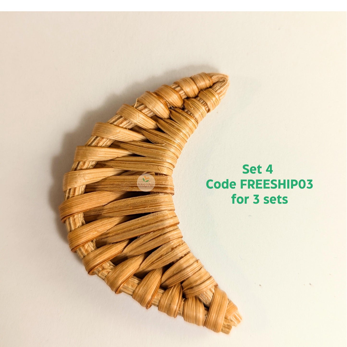 4 pcs Handwoven Natural Rattan Charms For Earrings, Boho Jewelry Moon Shape