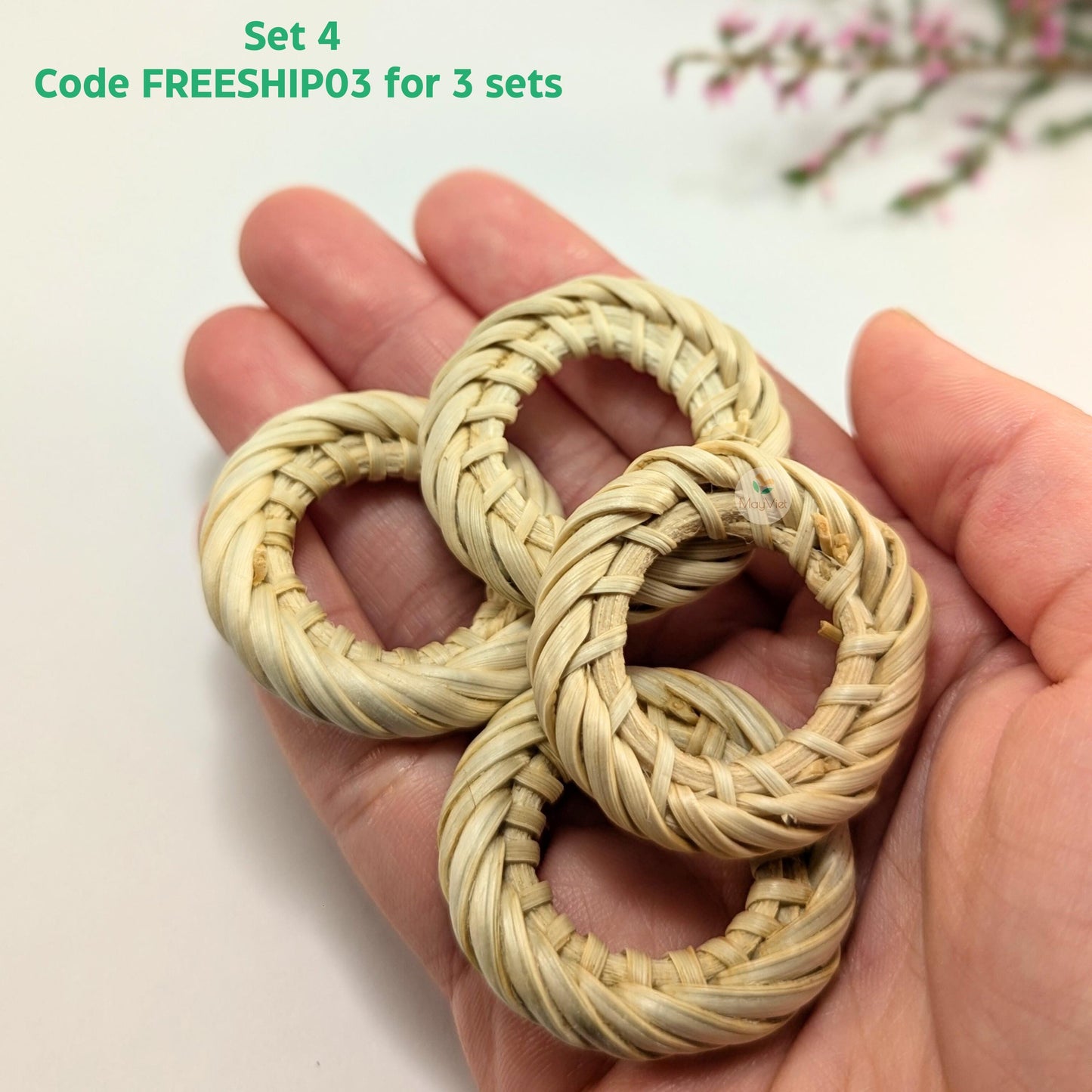 4 pcs Handwoven Natural Rattan Charms For Earrings, Boho Jewelry White Round Shape