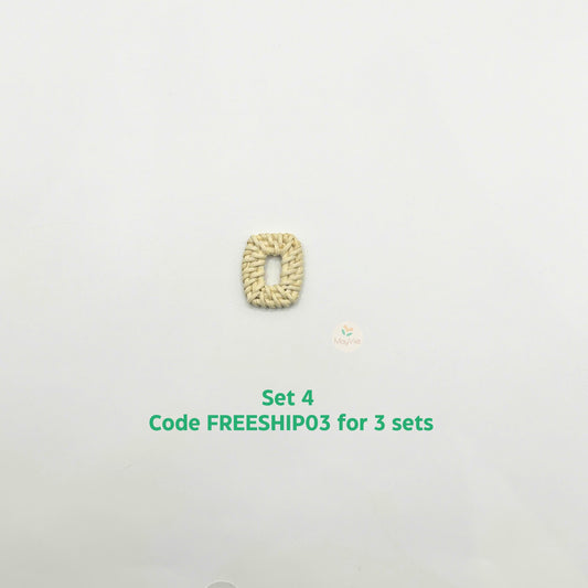 4 pcs Handwoven Natural Rattan Charms For Earrings Pendant, Boho Jewelry White Rectangle Shape