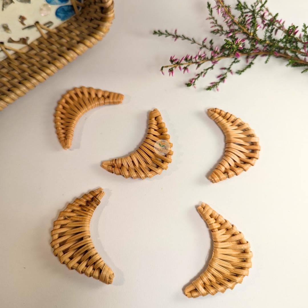 10+ pcs Handwoven Natural Rattan Charms For Earrings, Boho Jewelry Making Moon Shape