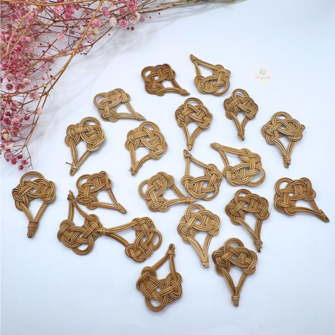10+ pcs Handwoven Natural Rattan Charms For Earrings Pendant, Boho Jewelry Making Brown Chinese Knot