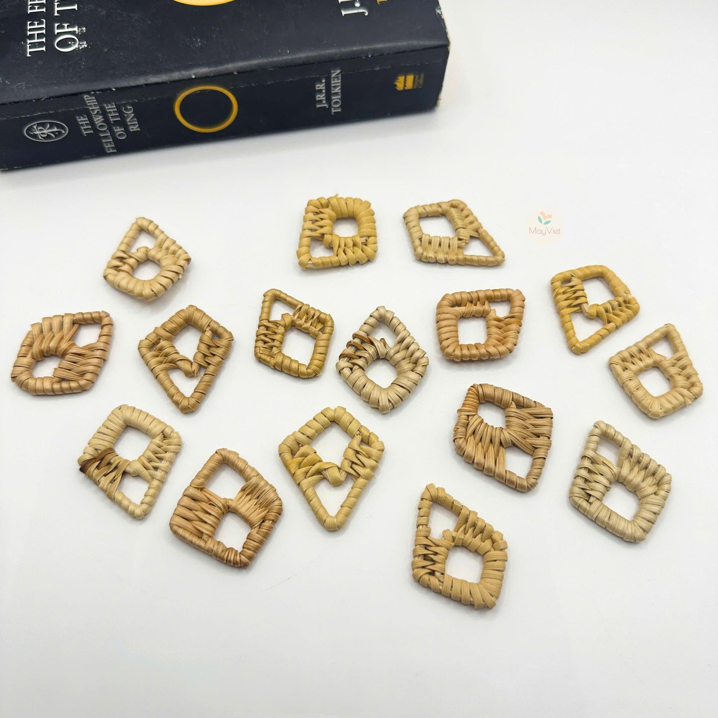 10+ pcs Handwoven Natural Rattan Charms For Earrings Pendant, Boho Jewelry Making Brown Diamond Shape