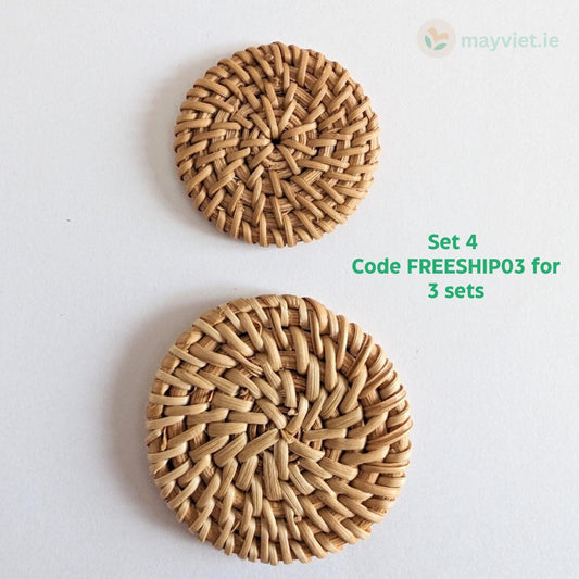 4 pcs Handwoven Natural Rattan Charms For Earrings, Boho Jewelry Making Round,Shape