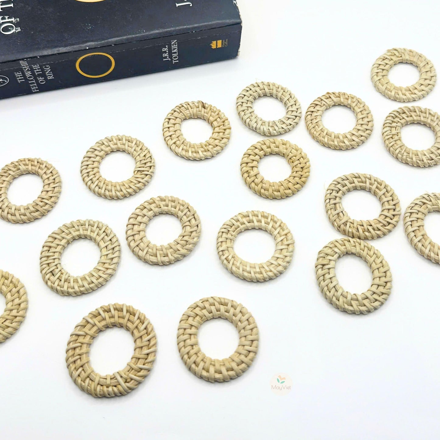 10+ pcs Handwoven Natural Rattan Charms For Earrings Pendant, Boho Jewelry Making White Round