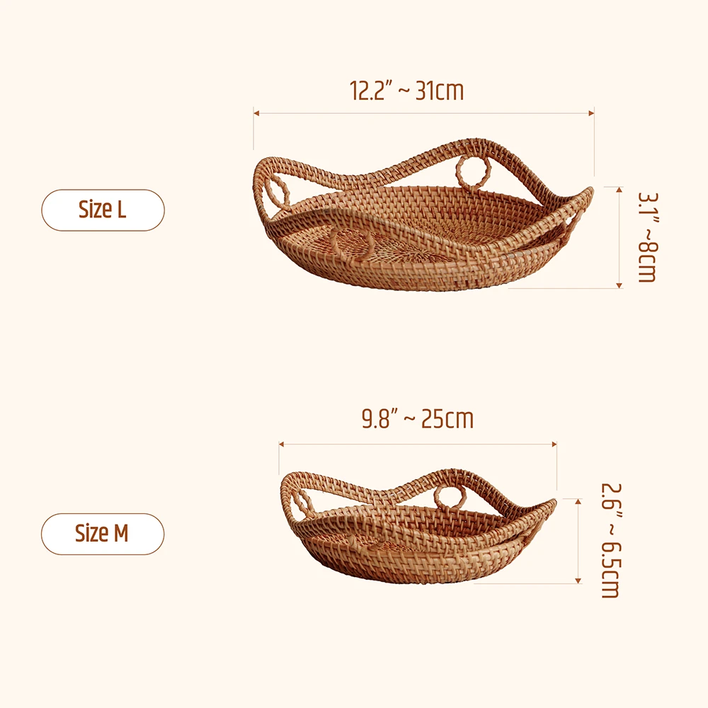 Decorative Stackable Round Rattan Wicker Basket Tray