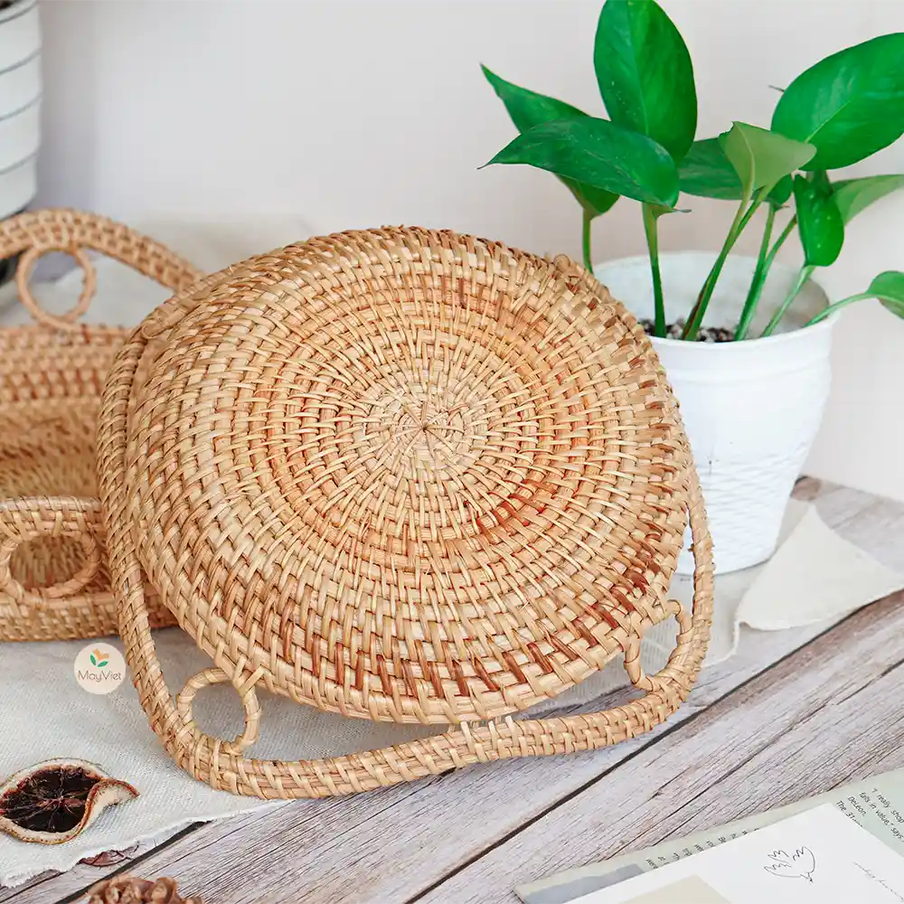 Decorative Stackable Round Rattan Wicker Basket Tray