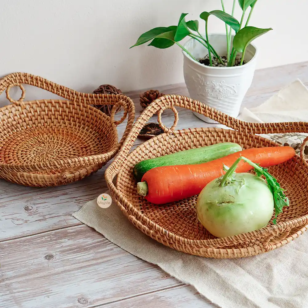 Decorative Stackable Round Rattan Wicker Basket Tray