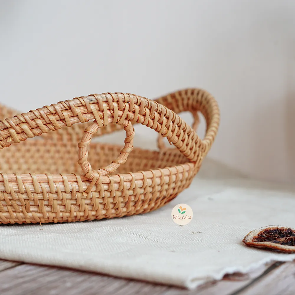 Decorative Stackable Round Rattan Wicker Basket Tray