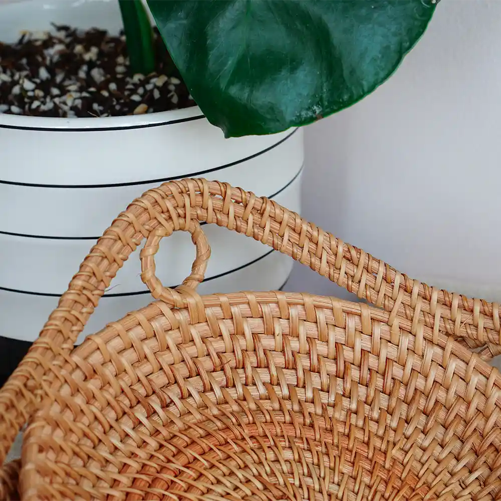 Decorative Stackable Round Rattan Wicker Basket Tray