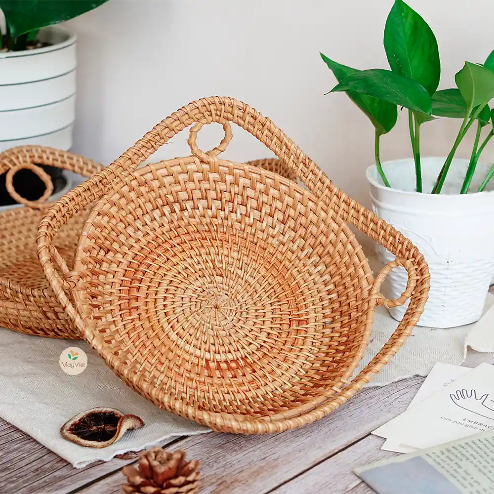 Decorative Stackable Round Rattan Wicker Basket Tray