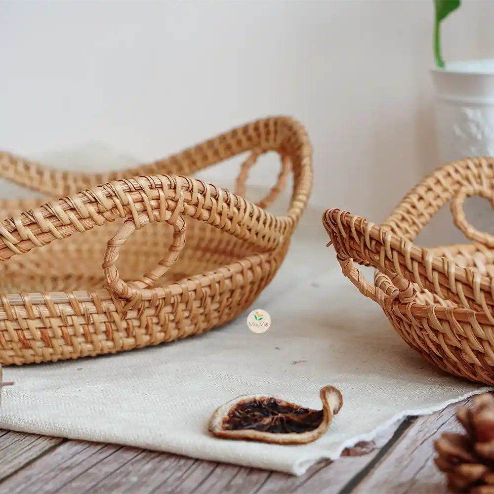Decorative Stackable Round Rattan Wicker Basket Tray