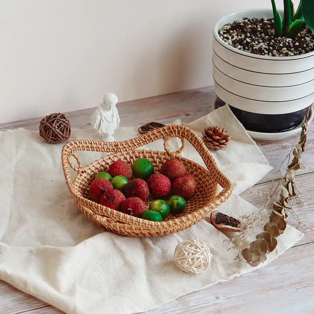 Decorative Stackable Round Rattan Wicker Basket Tray