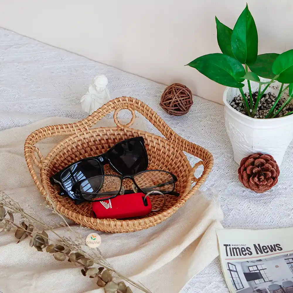 Decorative Stackable Round Rattan Wicker Basket Tray