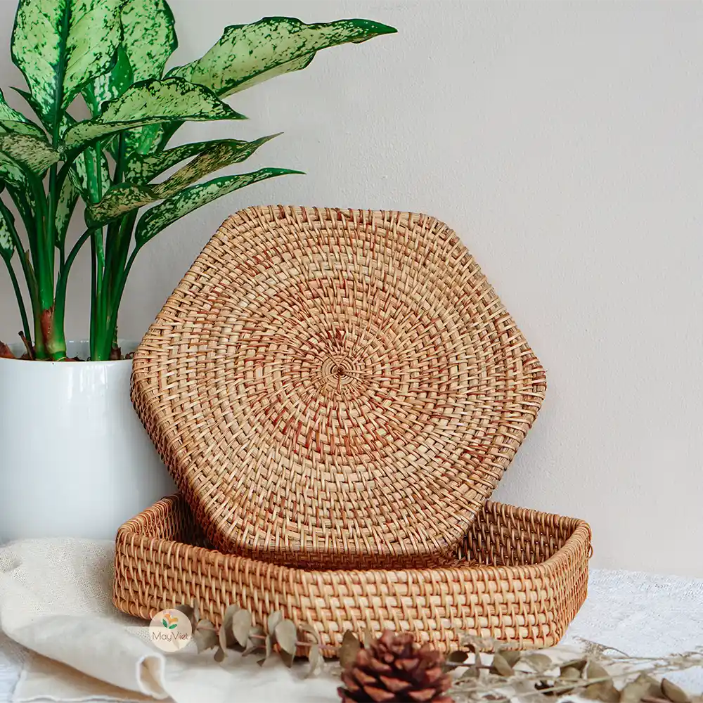 Rattan Wicker Serving Tray Hexagonal