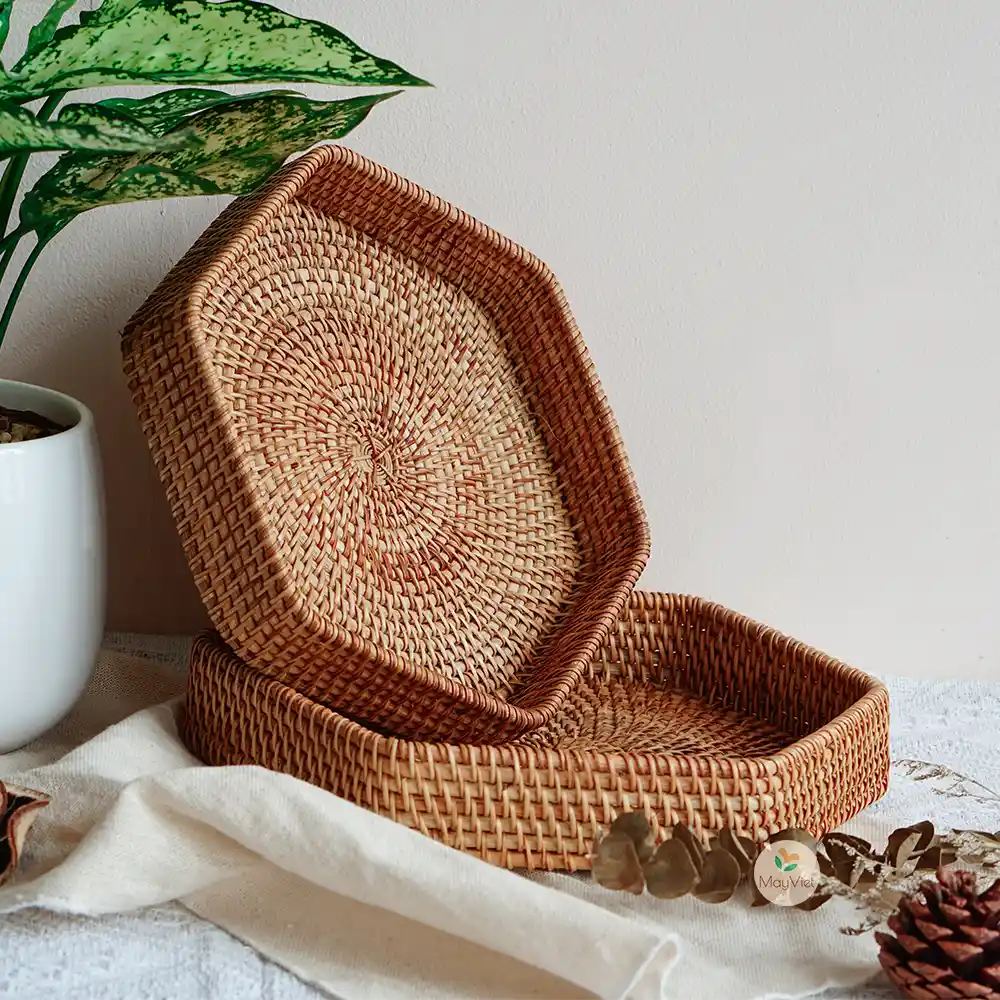 Rattan Wicker Serving Tray Hexagonal