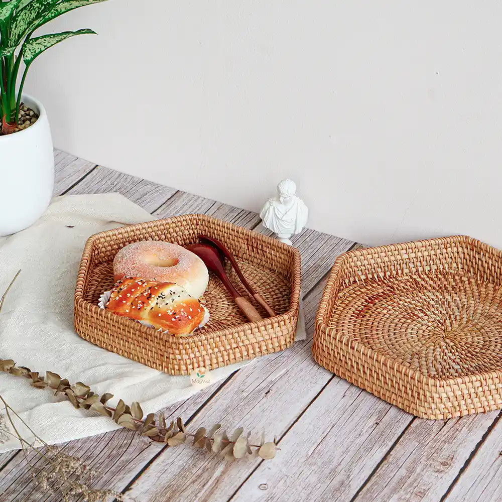 Rattan Wicker Serving Tray Hexagonal