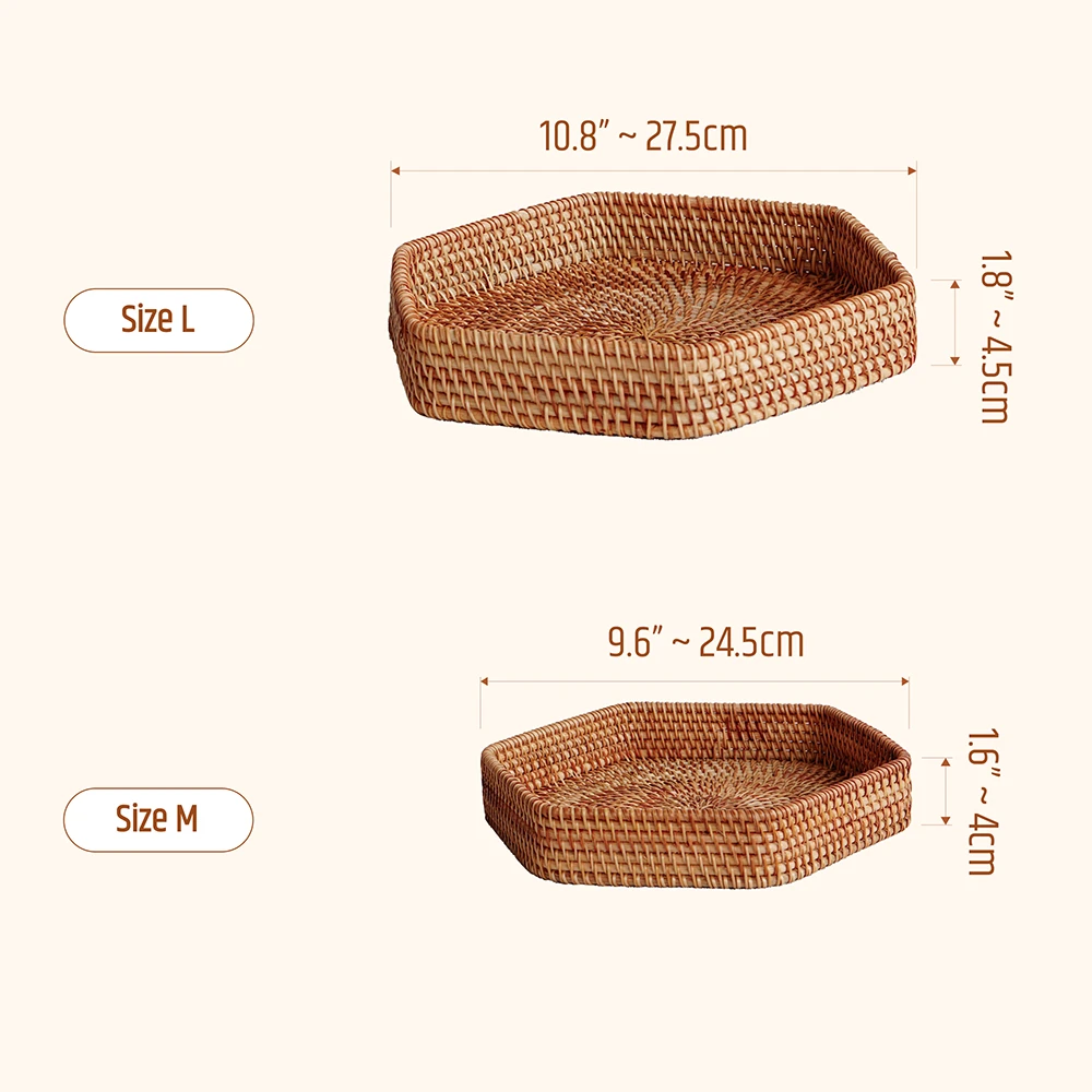 Rattan Wicker Serving Tray Hexagonal