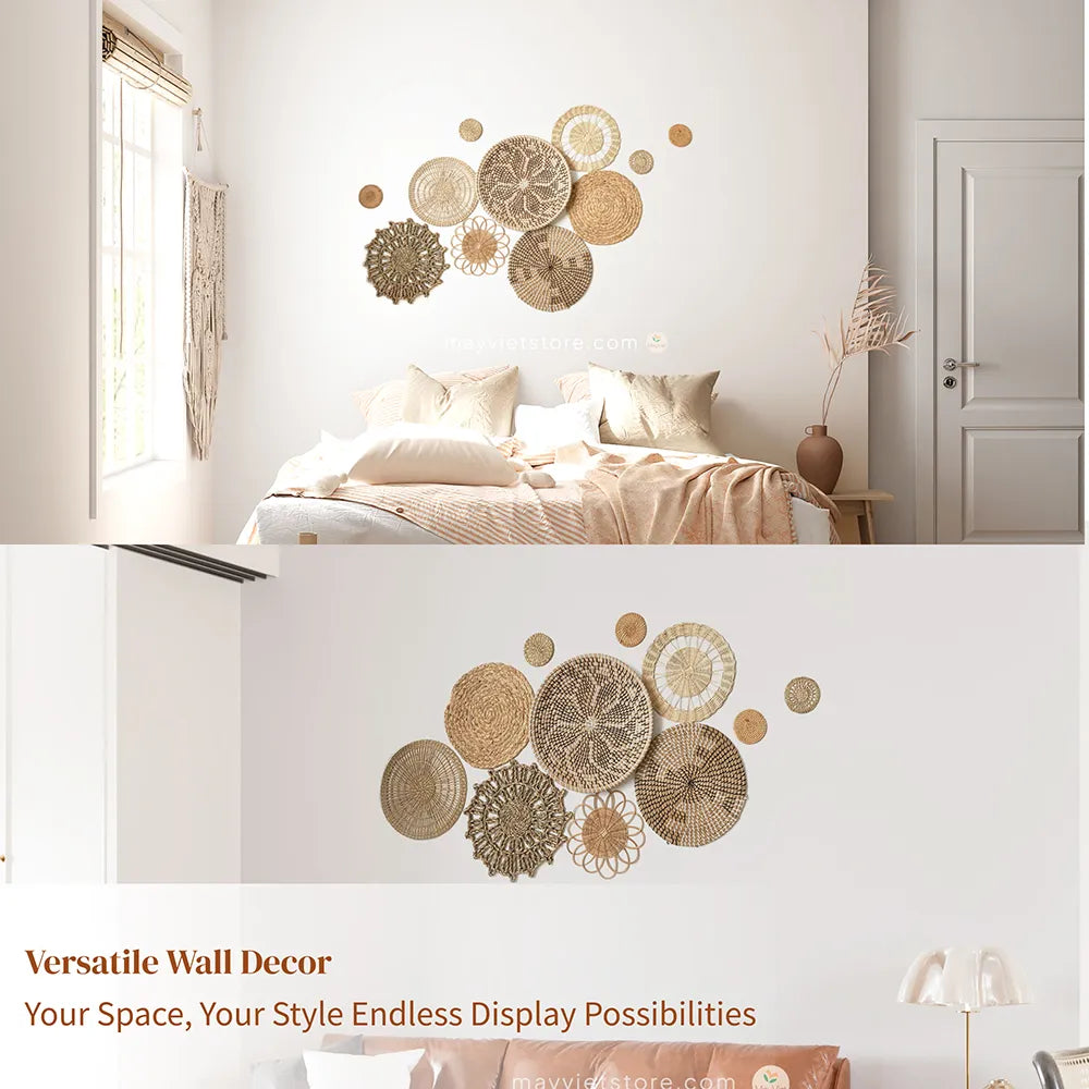 Set of 11 Rattan Basket Wall Decor