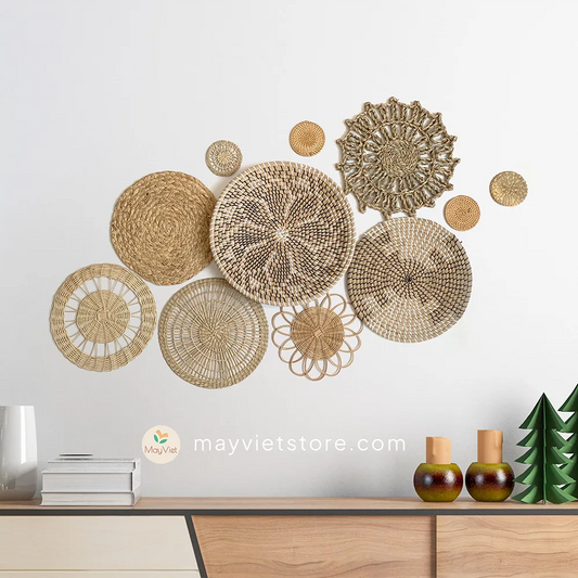 Set of 11 Rattan Basket Wall Decor