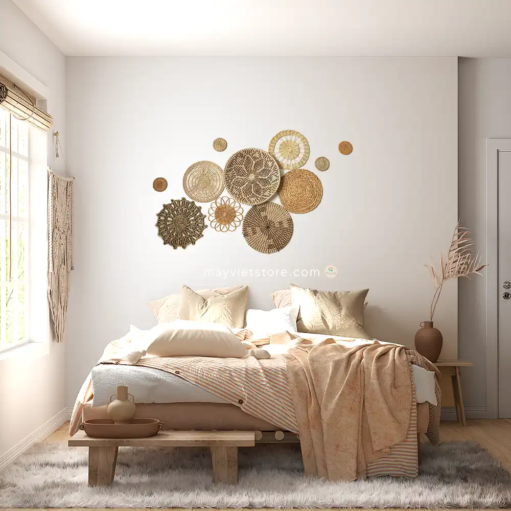 Set of 11 Rattan Basket Wall Decor