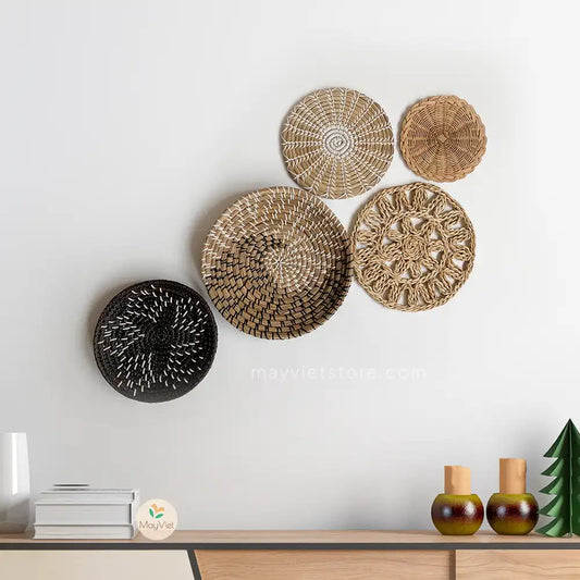 MayViet Handwoven Rattan Basket Wall Hanging Decor Set of 5