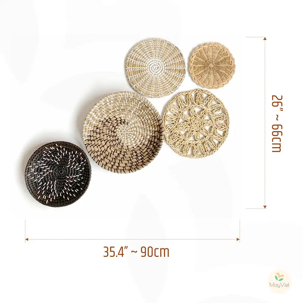 MayViet Handwoven Rattan Basket Wall Hanging Decor Set of 5
