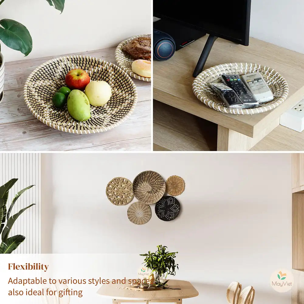 MayViet Handwoven Rattan Basket Wall Hanging Decor Set of 5