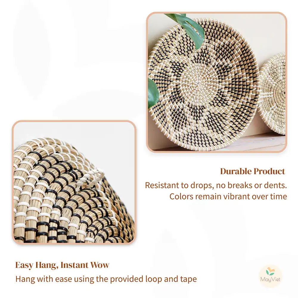 MayViet Handwoven Rattan Basket Wall Hanging Decor Set of 5