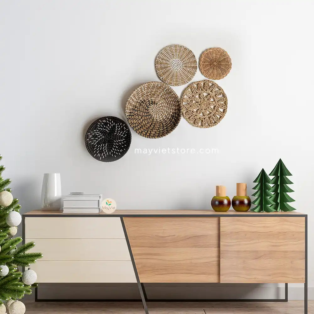 MayViet Handwoven Rattan Basket Wall Hanging Decor Set of 5