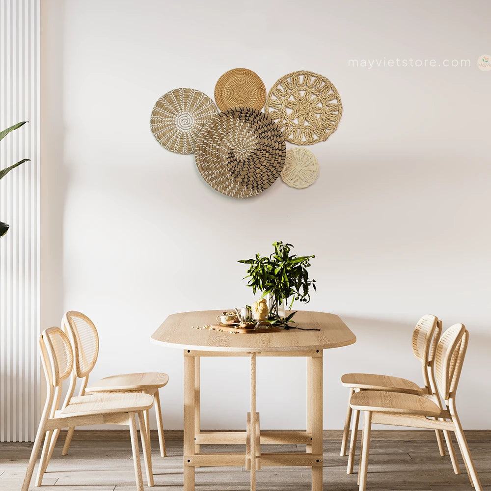 This set of 5 handwoven rattan baskets is a beautiful and versatile way to add a touch of natural style to your home. The baskets can be used to store a variety of items, such as plants, flowers, fruits, and vegetables. They can also be used as hanging decor, adding a rustic touch to any room. The baskets are made from sustainable rattan and are handwoven by Vietnamese artisans. They are available in a variety of sizes and colors, so you can find the perfect set to match your décor.