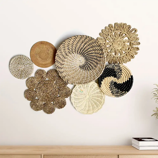 MayViet Handwoven Rattan Basket Wall Hanging Decor Set of 7-0