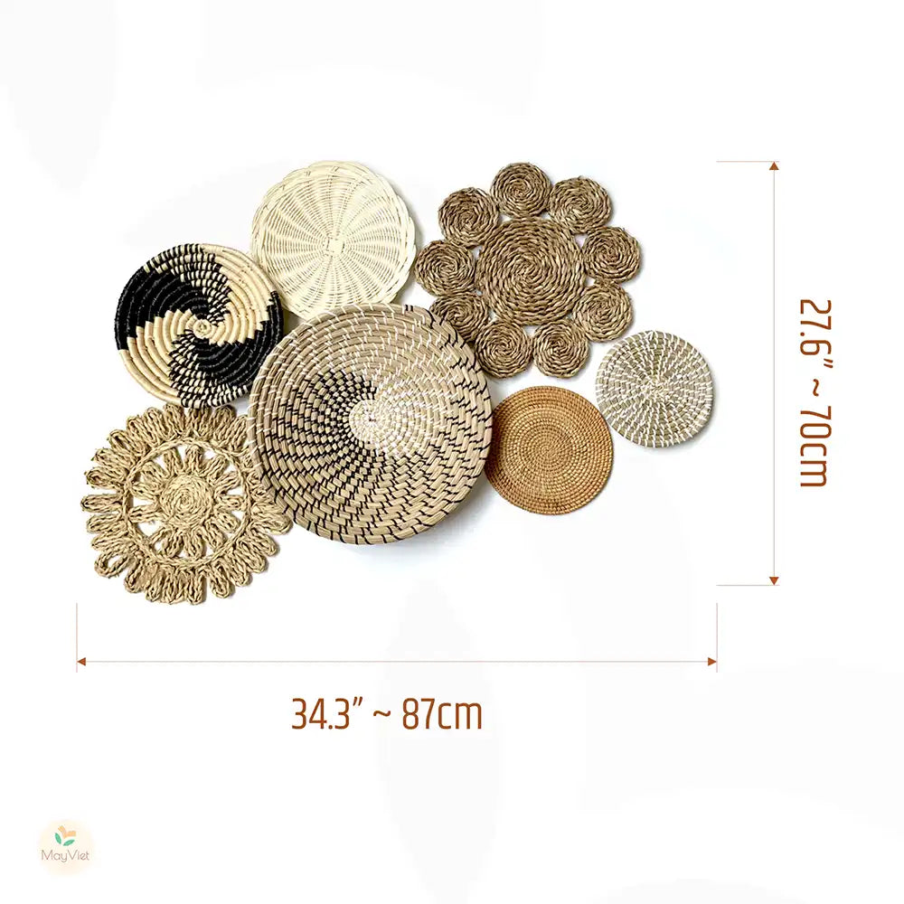 MayViet Handwoven Rattan Basket Wall Hanging Decor Set of 7-0