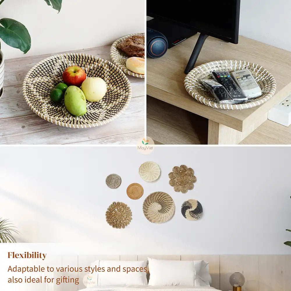 MayViet Handwoven Rattan Basket Wall Hanging Decor Set of 7-0