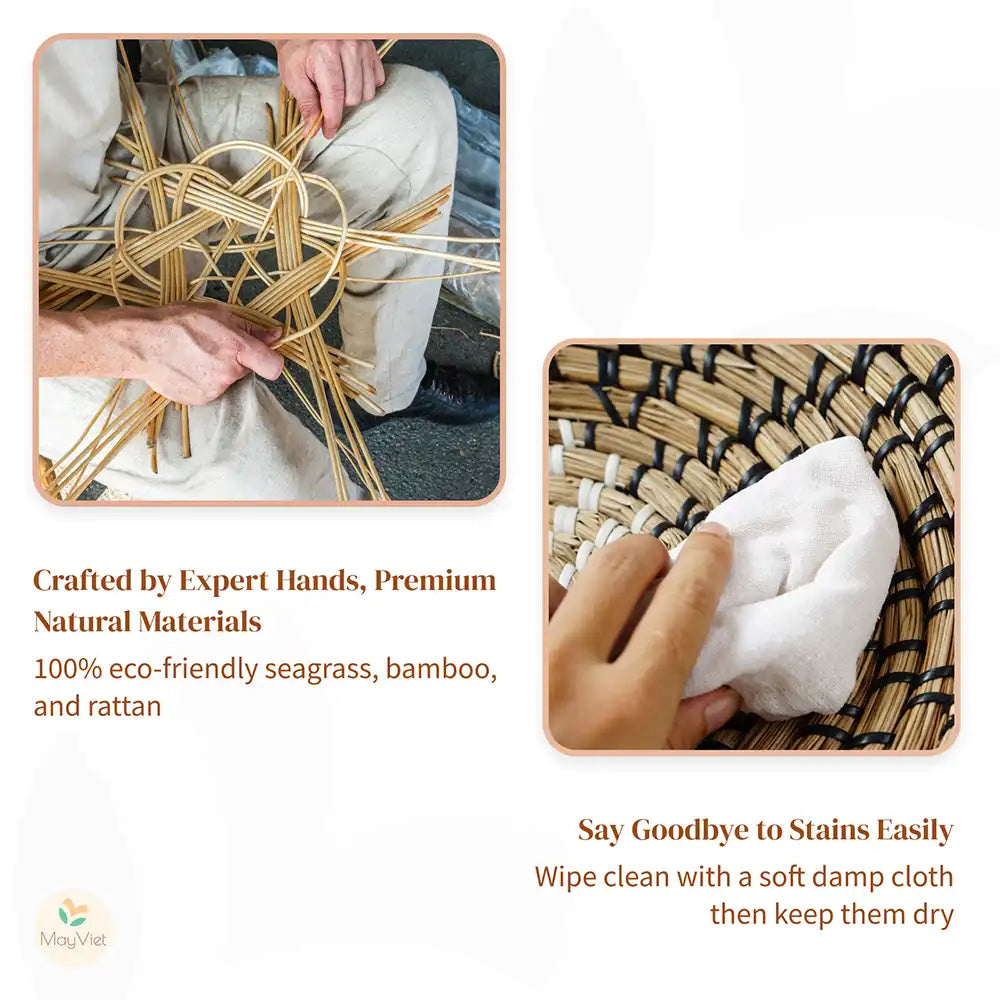 MayViet Handwoven Rattan Basket Wall Hanging Decor Set of 7-0