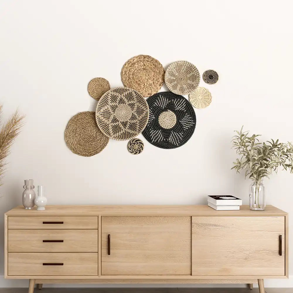 MayViet Handwoven Rattan Basket Wall Hanging Decor Set of 9