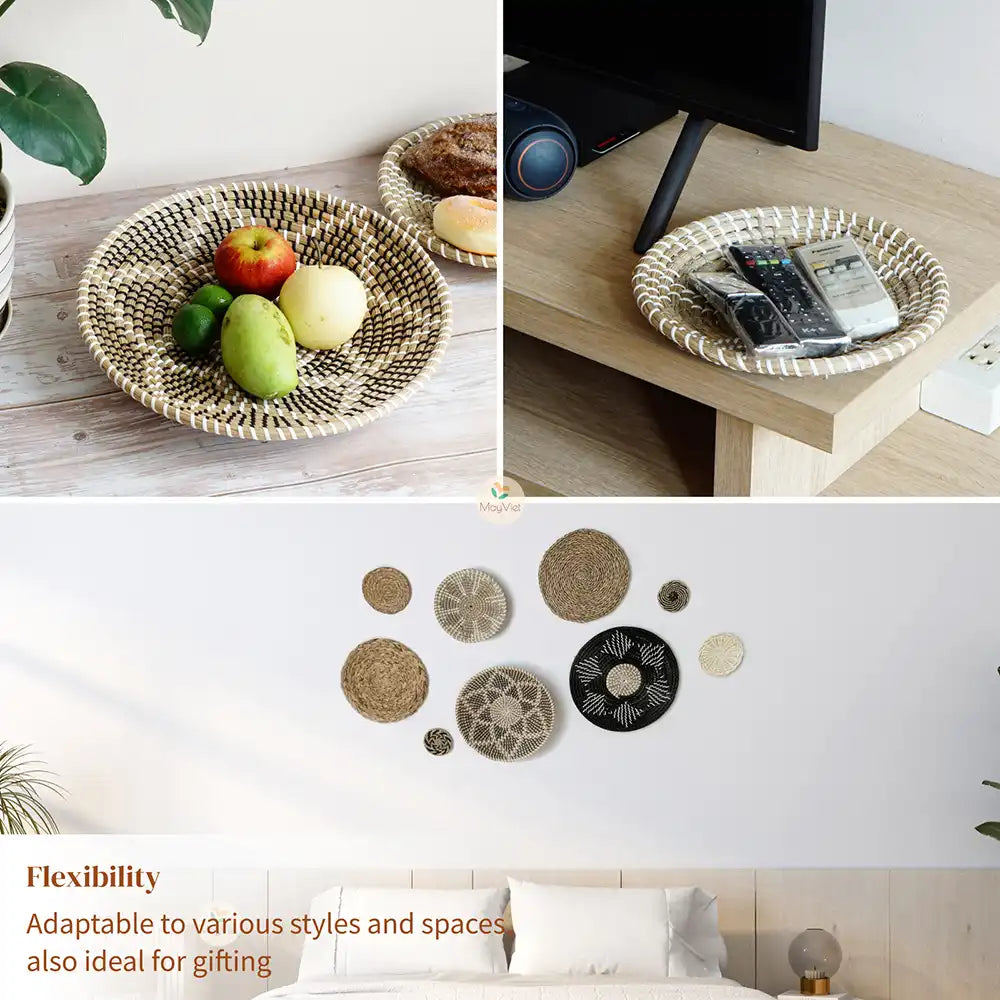 MayViet Handwoven Rattan Basket Wall Hanging Decor Set of 9