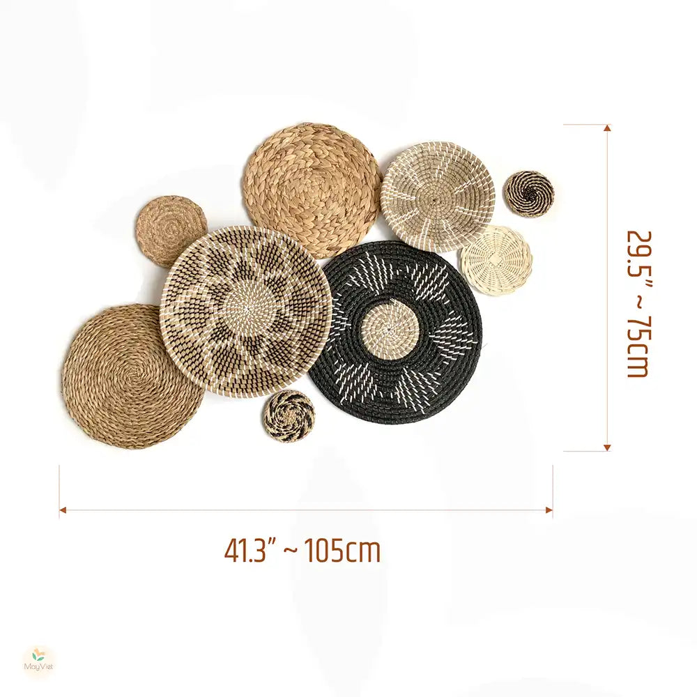 MayViet Handwoven Rattan Basket Wall Hanging Decor Set of 9