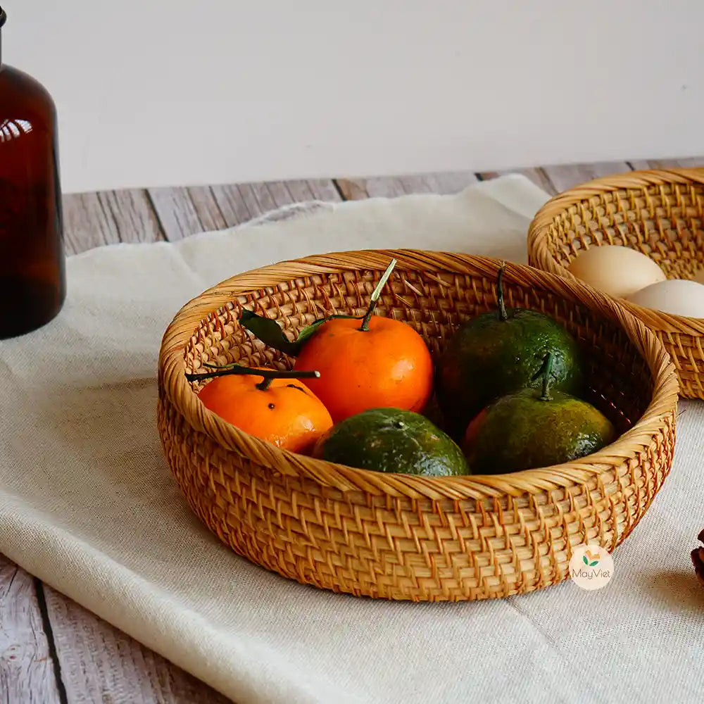 Set of 3 Rattan Round Basket Bowl