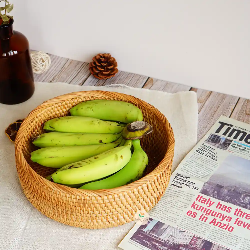 Set of 3 Rattan Round Basket Bowl