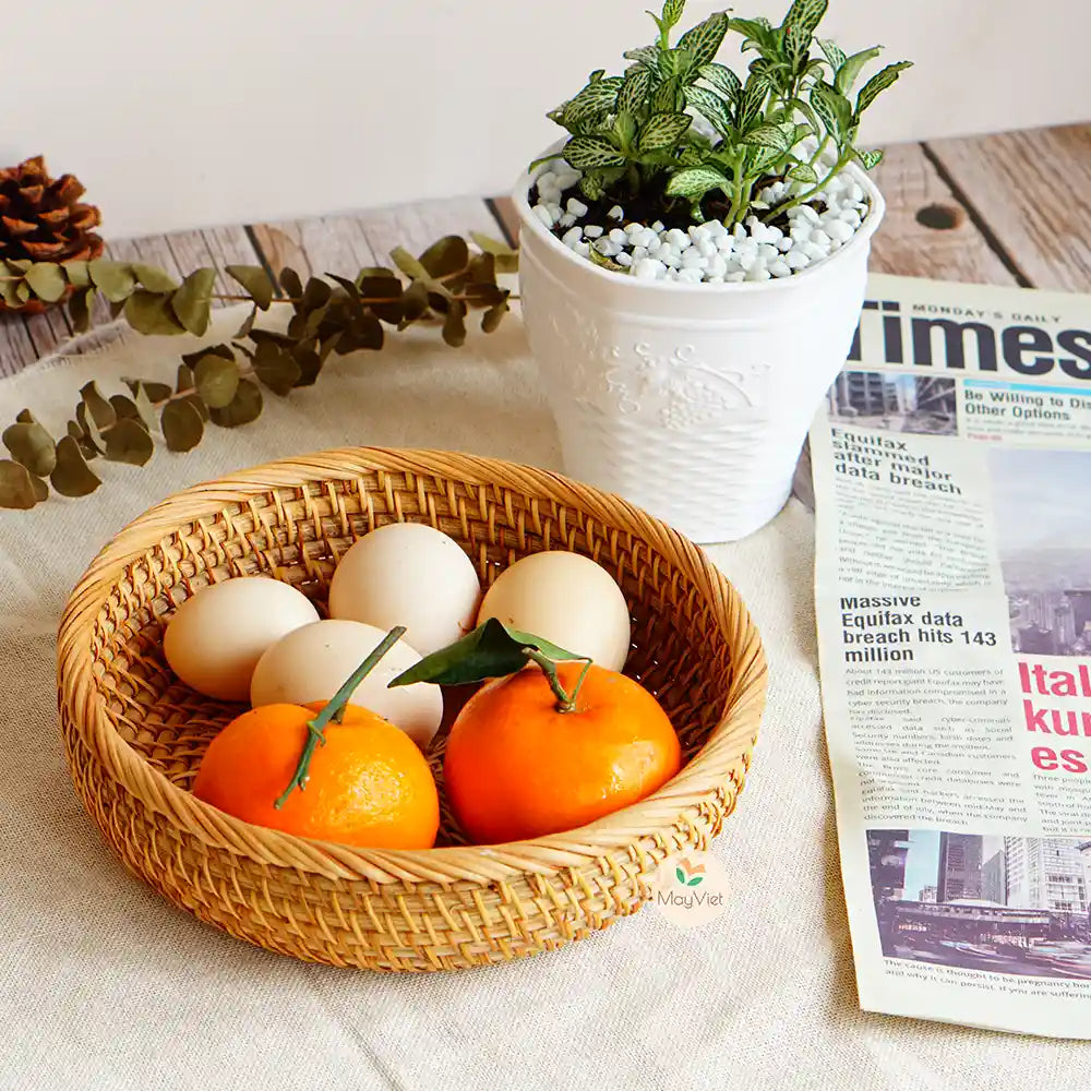 Set of 3 Rattan Round Basket Bowl