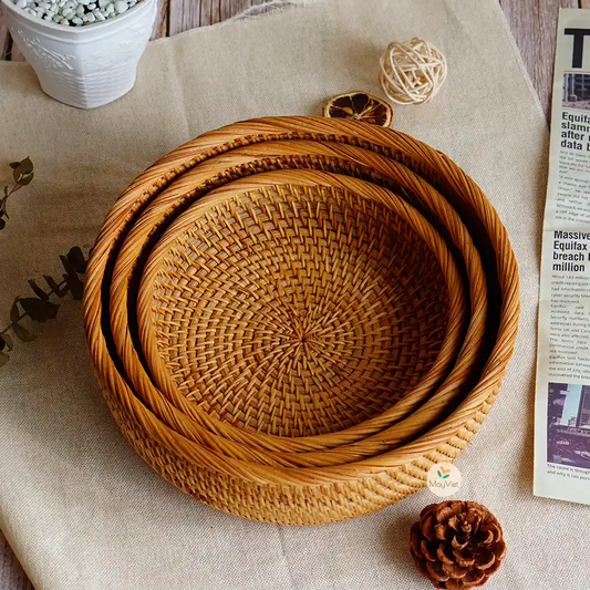 Set of 3 Rattan Round Basket Bowl